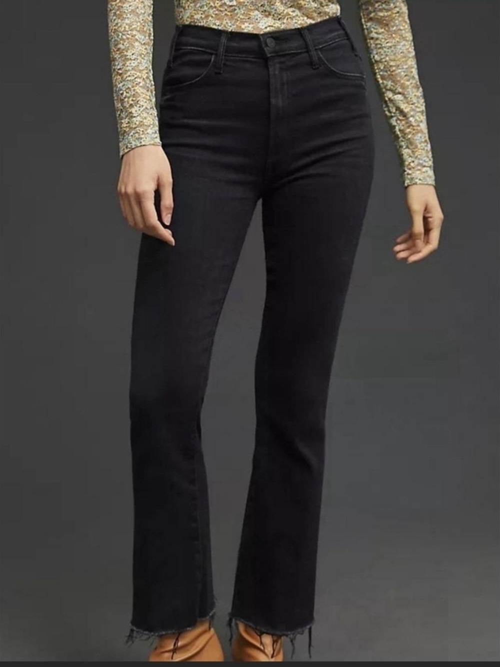 MOTHER Hustler Black FRAY High-Rise Flare Jeans